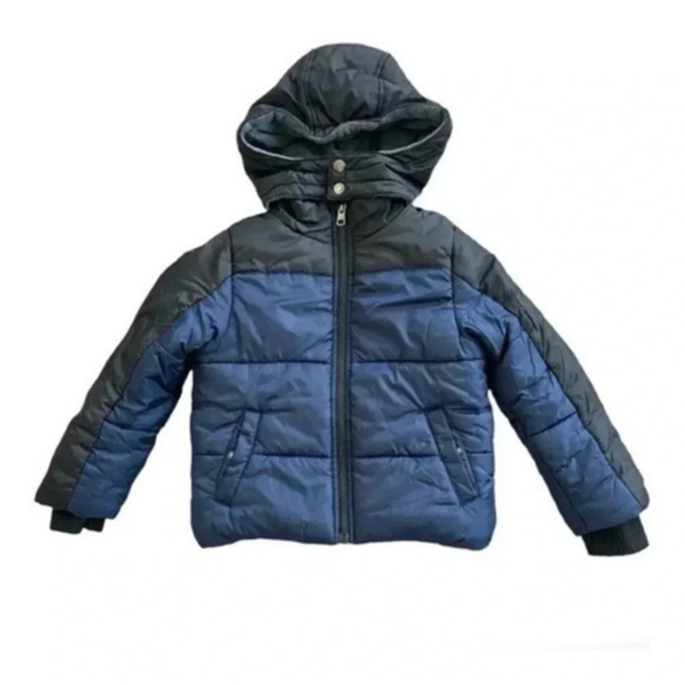Calvin Klein Jeans boys fleece lined puffer jacket with hoodie blue/black size 4